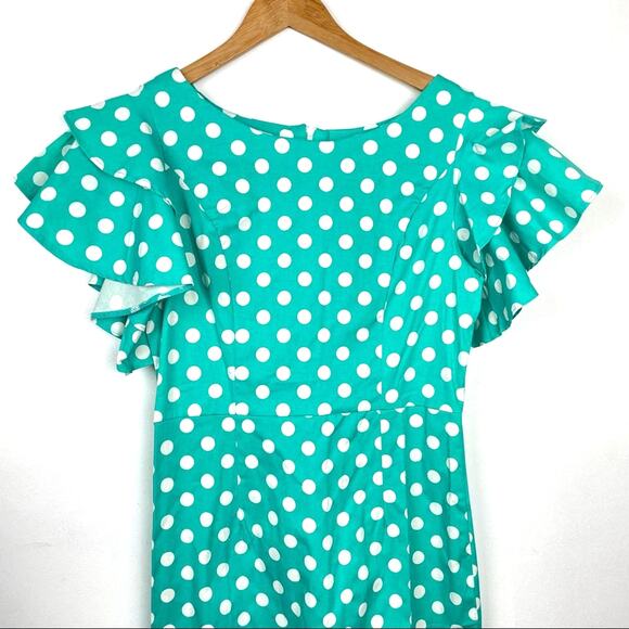 Mint Green Polka Dot Dress Ruffle Sleeves XXL - Picture 4 of 13